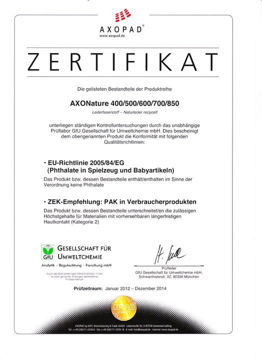 Zertifikat phthalatfrei