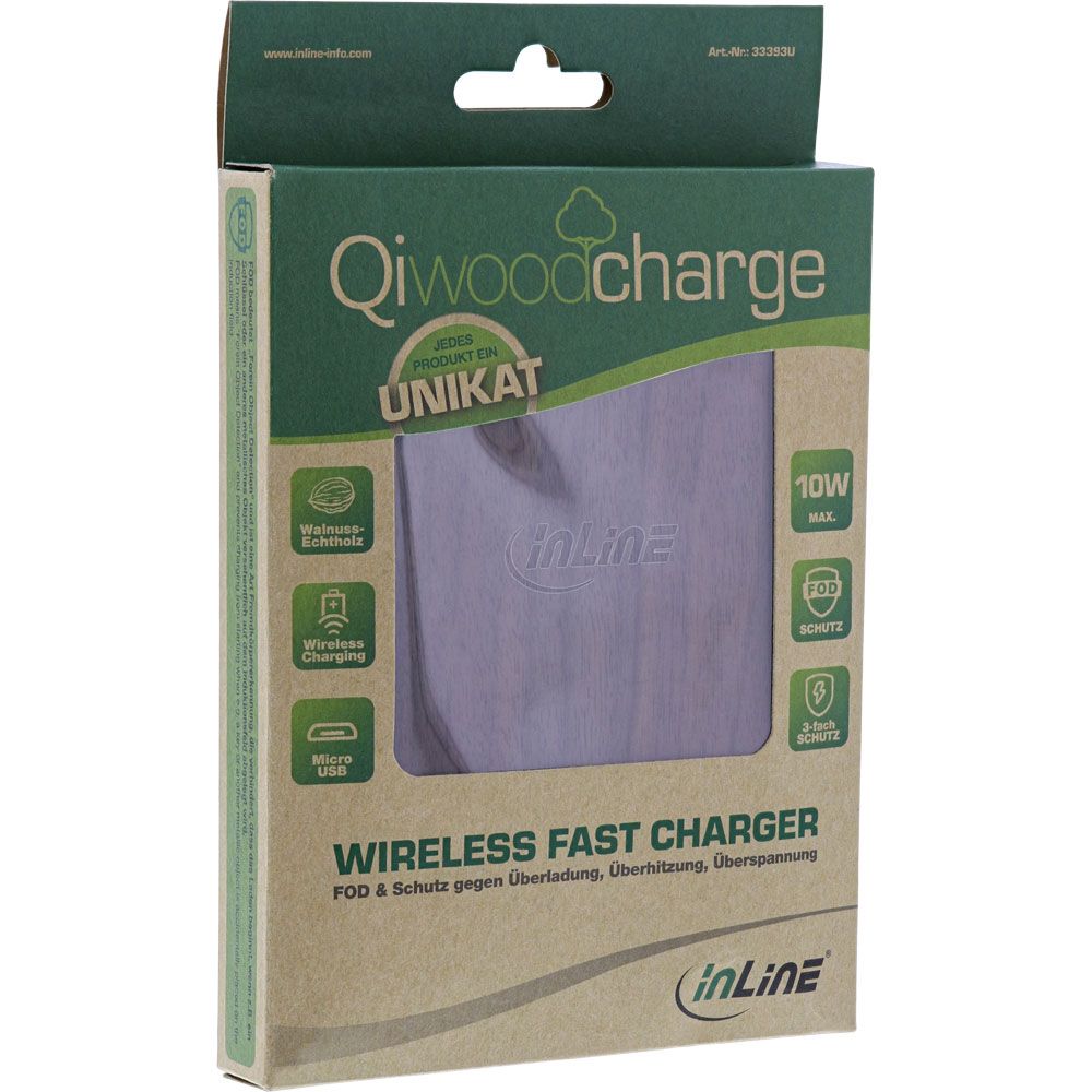 InLine® Qi woodcharge – Wireless Fast Charger Packshot