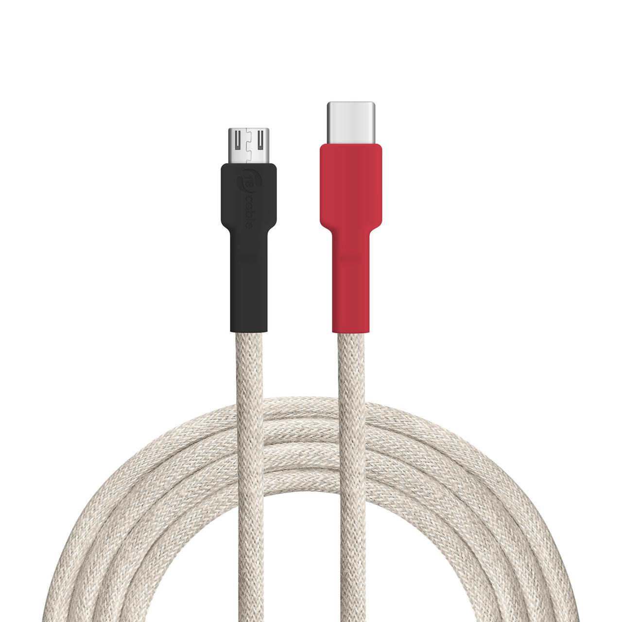 recable USB-C auf Micro-USB Kabel Weißrückenspecht ungefärbte Baumwolle (Naturfaser)