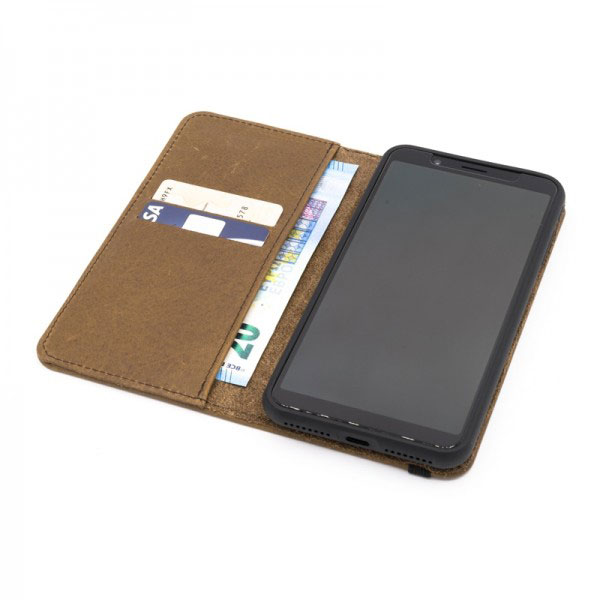 Smartphonehülle aus Olivenleder (Echtleder) mit 3 Fächern für Geld, Karten, Ausweise