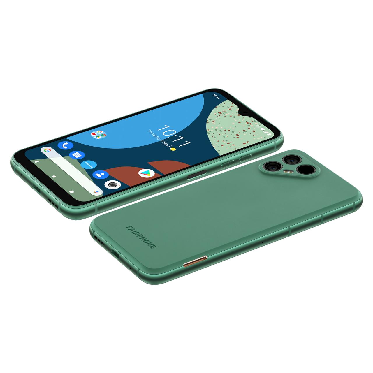 das nachhaltigste Smartphone auf dem Markt FP 4 in grün Rücken und Display
